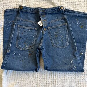 Zara High Rise Blue Jeans with Artistic Splatter